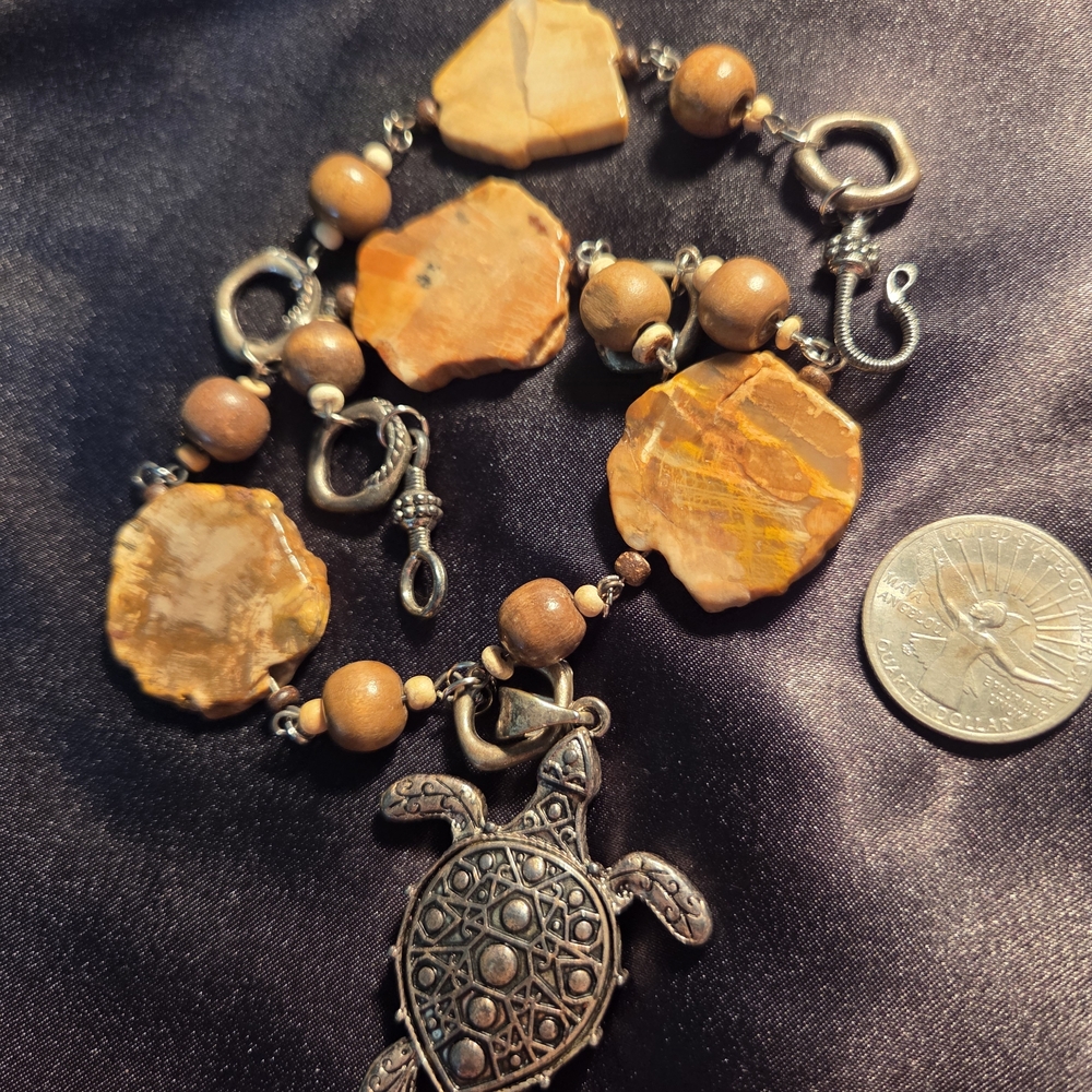 Handcrafted Silver And Orange Turtle Pendant Neck… - image 3